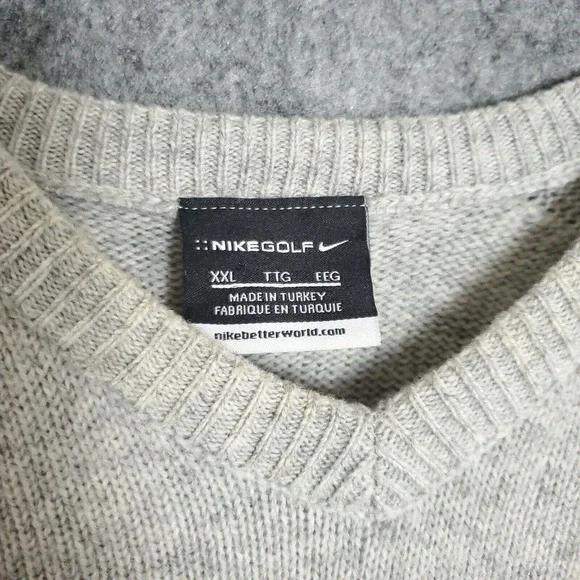 Nike Golf Sweater Men 2XLarge Grey V Neck 100% Wool Casual